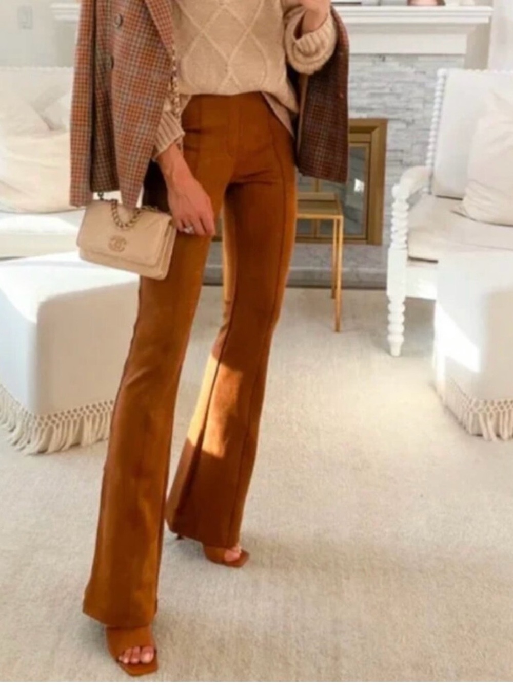 Spanx Faux Suede Flare Pants Rich Caramel Size XL